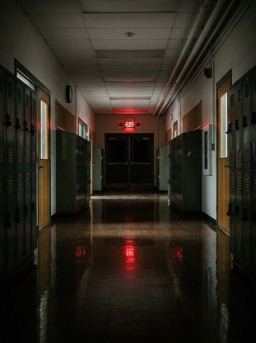 School hallway at night