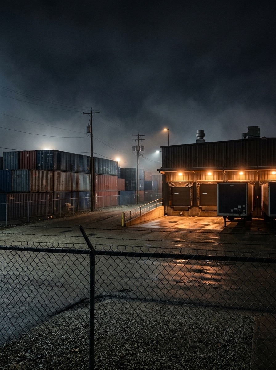 Industrial yard at night