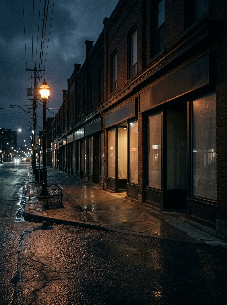 Storefronts at night